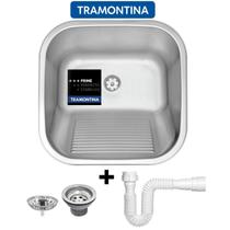 Tanque Tramontina 40x40 Hera 25 L Aço Inox Prime Acetinado Fosco de Embutir Encaixe Sobrepor + Válvula e Sifão 94403107