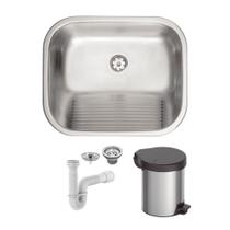 Tanque Tramontina Hera 50x40 Acetinado + Lixeira Tramontina e Sifão