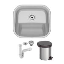 Tanque Tramontina Hera Compact 19 40x35 Escovado + Lixeira Tramontina e Sifão