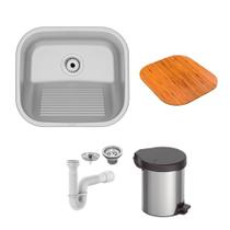 Tanque Tramontina Hera Compact 19 40x35 Escovado + Lixeira Tramontina e Sifão