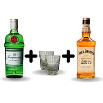 Tanqueray com Jack Daniel's Honey e copo short 45ml vidro