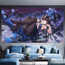 Tapeçaria Anime Girl com corvos e rosas azuis 100x150cm Tapeçaria Anime Girl com corvos e rosas azuis 100x150cm