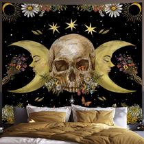 Tapeçaria Atrippy Halloween Vintage Gothic Skull Moon 150x200cm