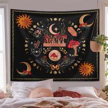 Tapeçaria Bohemian Moon Phase com cogumelos e cartas de tarô 150x130cm