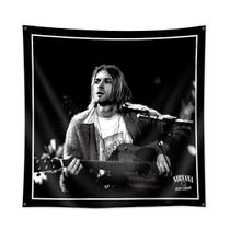 Tapeçaria com arte de bandeira para pendurar na parede Kurt Cobain Anime 90x90cm