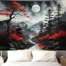 Tapeçaria de parede Atrippy Anime Black Forest Japanese Moon 130x150cm