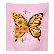 Tapeçaria de parede de flores de borboleta rosa 150x100cm em microtecido