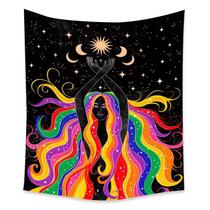 Tapeçaria de parede Moon Phase Rainbow Girl 150x150cm em microtecido Tapeçaria de parede Moon Phase Rainbow Girl 150x150cm em microtecido