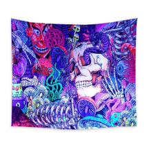 Tapeçaria de parede, psicodélicos fluorescentes, esqueleto de Halloween
