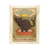 Tapeçaria Decorativa De Parede Com Tema Gato Preto, Caixa De Areia, Céu Estrelado E Colina, Design