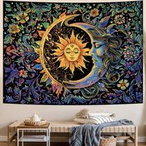 Tapeçaria do sol e da lua Tapeçaria floral mística psicodélica hippie boho, plantas de flores, tapeçarias de parede, tapeçarias estéticas vintage, penduradas na parede para quarto Tapeçaria do sol e da lua Tapeçaria floral mística psicodélica hippie boho, plantas de flores, tapeçarias de parede, tapeçarias estéticas vintage, penduradas na parede para quarto