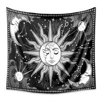 Tapeçaria: Estética de sala de parede, sol e lua, 150x130cm, microtecido