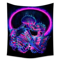 Tapeçaria fluorescente de Halloween, esqueleto de 150 x 150 cm, microtecido Tapeçaria fluorescente de Halloween, esqueleto de 150 x 150 cm, microtecido