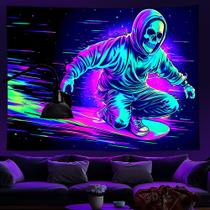 Tapeçaria fluorescente de Halloween, esqueleto de 150 x 150 cm, microtecido Tapeçaria fluorescente de Halloween, esqueleto de 150 x 150 cm, microtecido