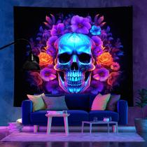 Tapeçaria fluorescente de Halloween, esqueleto de 150 x 150 cm, microtecido