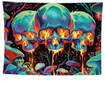 Tapeçaria fluorescente de Halloween, esqueleto de 150 x 150 cm, microtecido