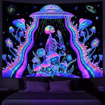 Tapeçaria fluorescente de Halloween Skeleton Spaceship 150x150cm