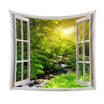 Tapeçaria, janela, paisagem, parede, 150x130cm, fibra de microtecido