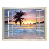 Tapeçaria, janela, praia, cascata, parede, 150x130cm, microtecido