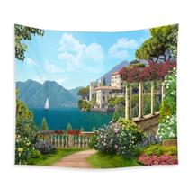 Tapeçaria: Lakeside Scenery Forest, 150x150cm, microtecido, fibra