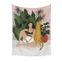 Tapeçaria Leopard And Girl Wall 150x130cm de fibra de microtecido Tapeçaria Leopard And Girl Wall 150x130cm de fibra de microtecido