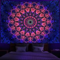 Tapeçaria, mandala fluorescente, parede de flores, 150x150cm, microtecido