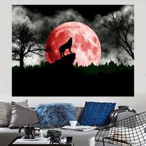 Tapeçaria Moon Wolf, microtecido de parede, 150x130cm, decoração de quarto