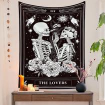 Tapeçaria Naykow Skull Preto Branco Esqueleto Gótico 100x150cm