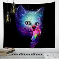 Tapeçaria para pendurar na parede Colorful Cat Neon Rainbow Kitten Lic