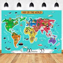 Tapeçaria para pendurar na parede, desenho animado, mapa do mundo, vinil 150x100cm Tapeçaria para pendurar na parede, desenho animado, mapa do mundo, vinil 150x100cm