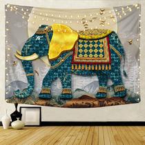 Tapeçaria para pendurar na parede Elefante azul e dourado 150x130cm