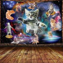 Tapeçaria para pendurar na parede Galaxy Cat Funny Pizza Space Cats