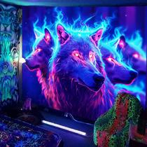 Tapeçaria para pendurar na parede Glowing Wolf Trippy Neon 150x130cm Tapeçaria para pendurar na parede Glowing Wolf Trippy Neon 150x130cm