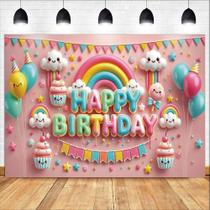 Tapeçaria para pendurar na parede Happy Birthday Rainbow Design 150x100cm