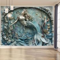 Tapeçaria para pendurar na parede Mermaid Vintage Underwater Scene 150x130cm Tapeçaria para pendurar na parede Mermaid Vintage Underwater Scene 150x130cm