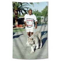 Tapeçaria para pendurar na parede Mike Tyson com tigre branco 100x150cm Tapeçaria para pendurar na parede Mike Tyson com tigre branco 100x150cm