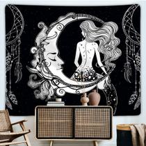 Tapeçaria para pendurar na parede Moon Dreamcatcher preta branca 150x130cm Tapeçaria para pendurar na parede Moon Dreamcatcher preta branca 150x130cm