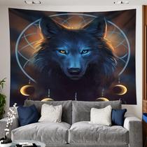 Tapeçaria para pendurar na parede Mystical Blue Wolf com Dreamcatcher