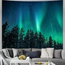 Tapeçaria para pendurar na parede Northern Lights Forest Night Sky 150x130cm
