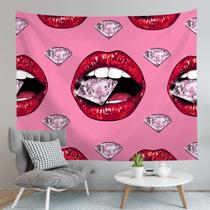 Tapeçaria para pendurar na parede Pop Art Red Lips com estampa de diamante