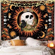 Tapeçaria para pendurar na parede Skull Sun Moon Gothic Boho Style