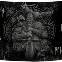 Tapeçaria para pendurar na parede Viking Norse Warrior 150 cm x 130 cm Tapeçaria para pendurar na parede Viking Norse Warrior 150 cm x 130 cm