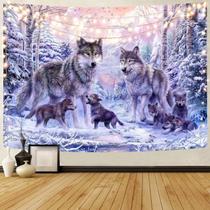 Tapeçaria para pendurar na parede Winter Snow Forest Wolf Family 150x130cm