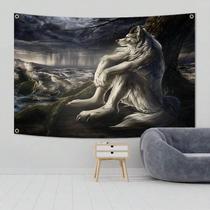 Tapeçaria para pendurar na parede Wolf Stormy Night Ocean Scene 150x130cm