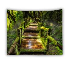 Tapeçaria, parede de água de chuva, floresta, 150x150cm, fibra de microtecido