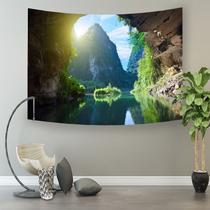 Tapeçaria pendurada na parede, caverna, paisagem, rio, montanha, 150x130cm
