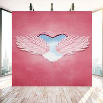 Tapeçaria pendurada na parede com asas de anjo rosa em forma de coração 150x130cm