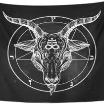 Tapeçaria pendurada na parede com cabeça de cabra, símbolo do pentagrama oculto Tapeçaria pendurada na parede com cabeça de cabra, símbolo do pentagrama oculto
