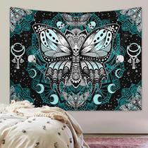 Tapeçaria pendurada na parede com caveira de borboleta gótica 150x130cm