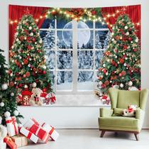 Tapeçaria pendurada na parede com cena de árvore de Natal 150cm x 130cm Tapeçaria pendurada na parede com cena de árvore de Natal 150cm x 130cm